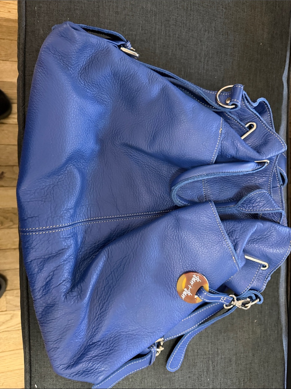 Barr Barr Blue Leather Shoulder Tote Bag
